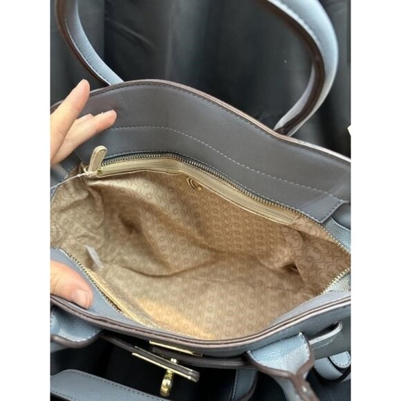 Gray Faux Leather Handbag With Top Handles & Detachable Strap - Picture 5 of 5